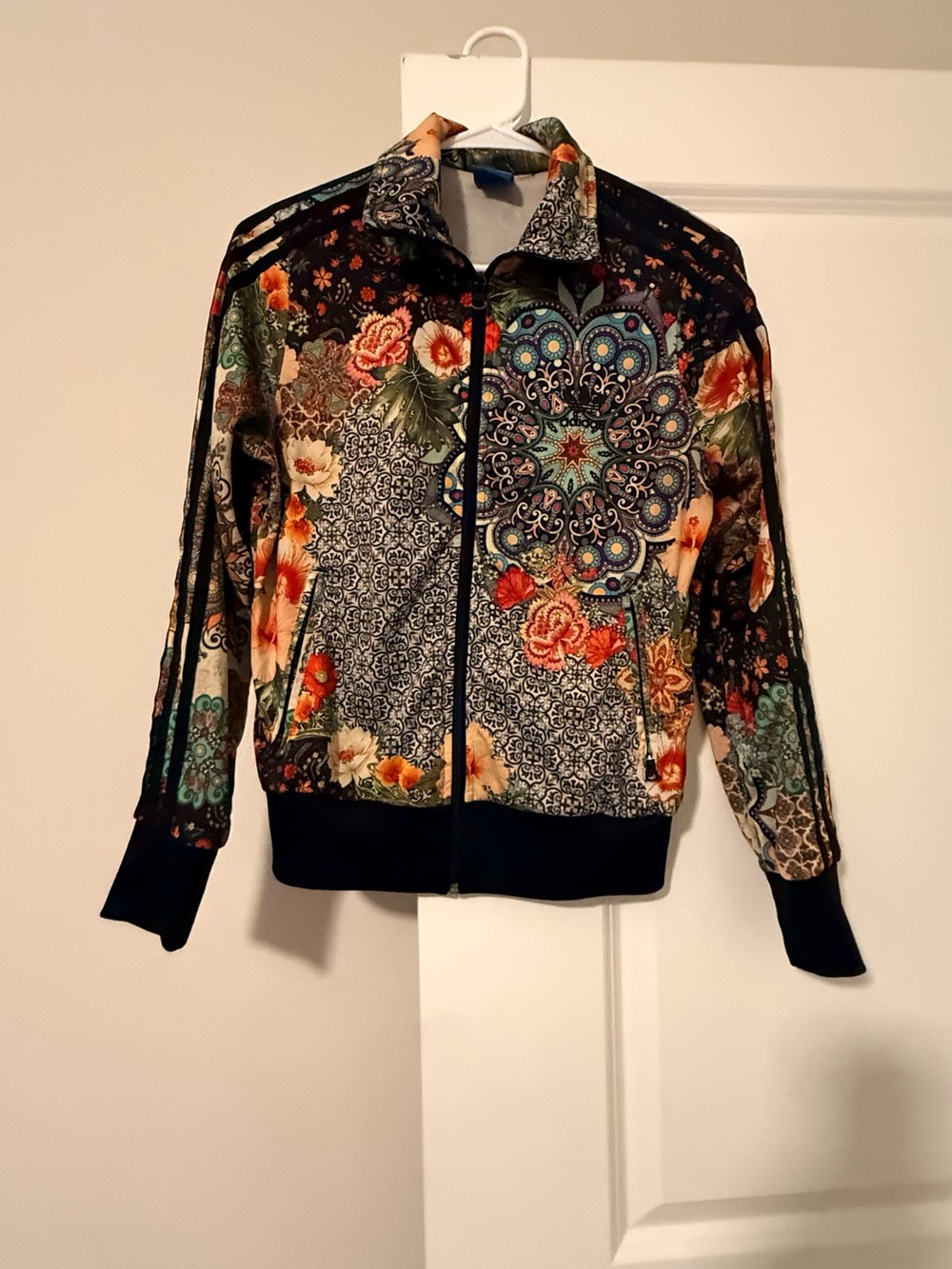 adidas Multicolor Floral Mosaic Bomber Jacket - Black, Green, Orange, Cream - Picture 4 of 11